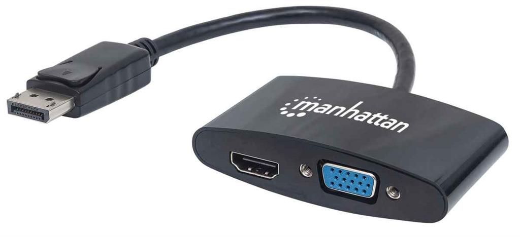 Adaptador DisplayPort 4K 2 en 1 DisplayPort macho a HDMI / VGA hembra, pasivo, negro[...]