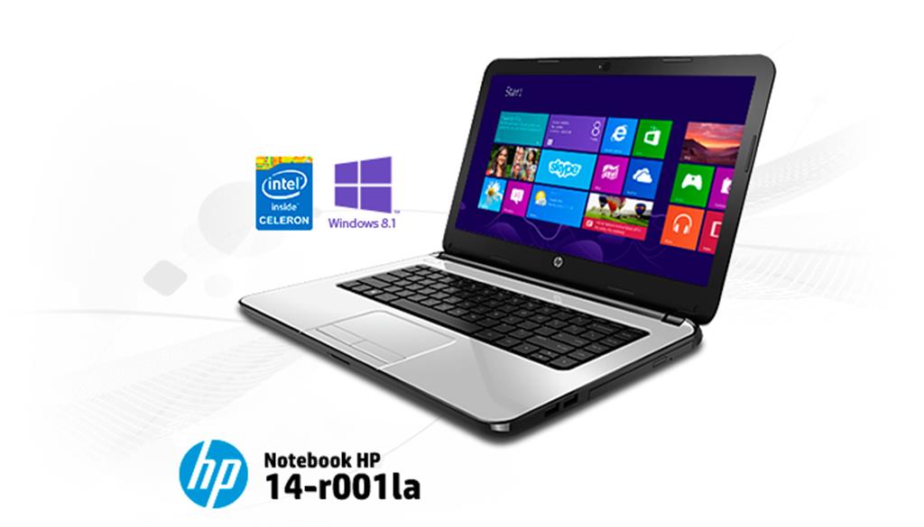 NB HP 14-R001LA,  CELERON DC (2,16 GHz, 1 MB CACHE), RAM 4GB, HD 500GB, DVDRW, PANTALLA DE 14",
RED 