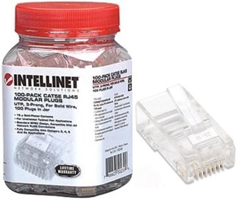 Plugs Modulares RJ45, Cat6, Bote con 100
Plug modular RJ45 Cat6
Contactos con chapa de oro de 15 µ
T