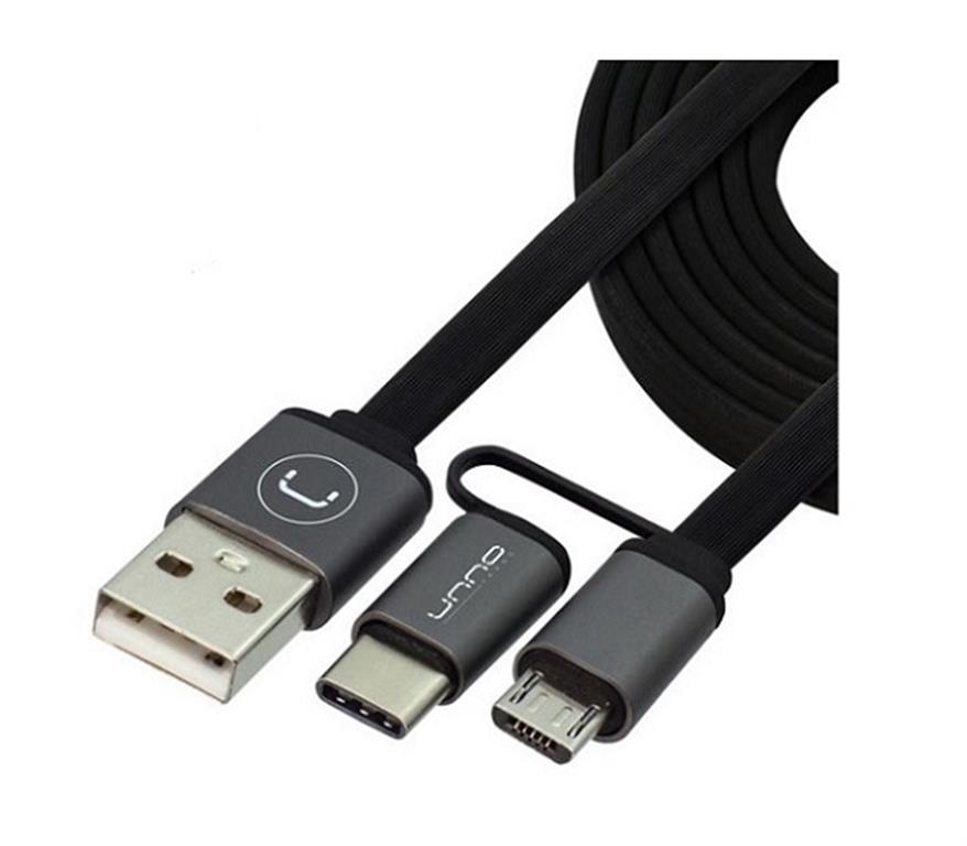 CABLE UNNO Tekno 2 en 1, USB tipo C y MICRO USB, 1 METRO